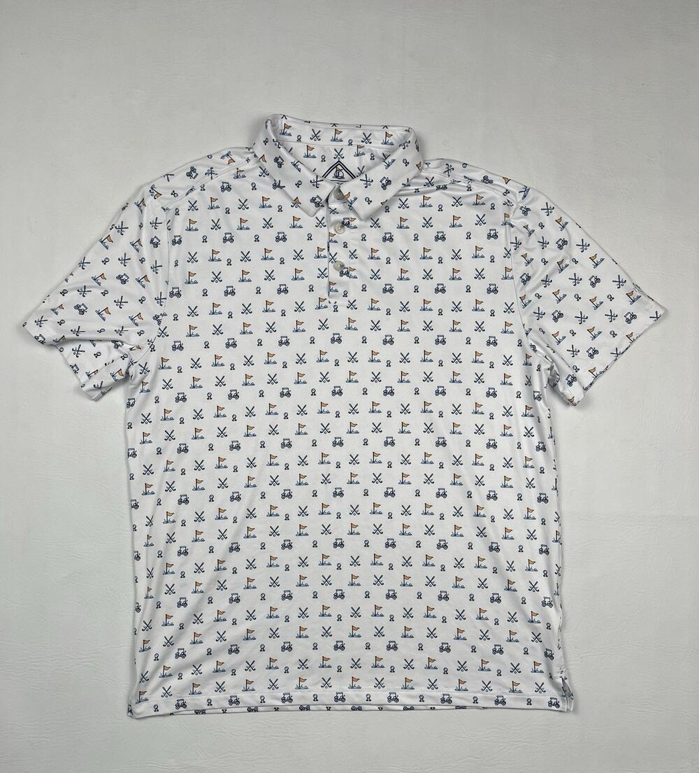 Burlebo Performance Polo Shirt Mens Large White Golf Hole In One Print